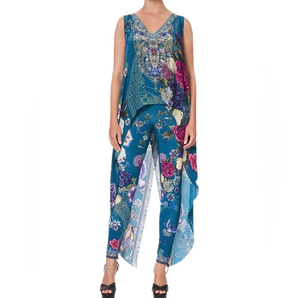 Camilla Silk Crystal Embellished High Low Boho Tunic Top XS NWT - Picture 3 of 10